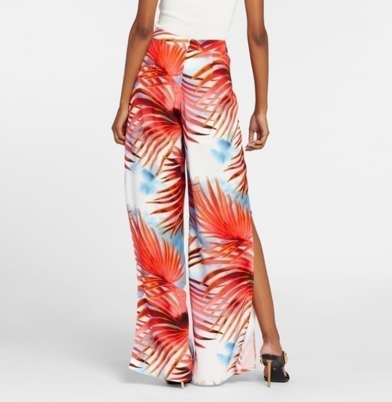𝅺just CAVALLI PALM-PRINT FLARED TROUSERS - Picture 1 of 10